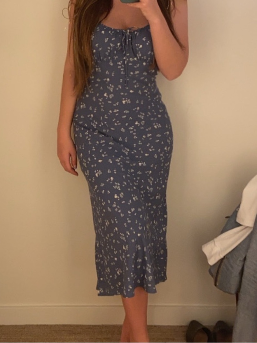 Reformation Blue Floral Tie-Front Midi Dress